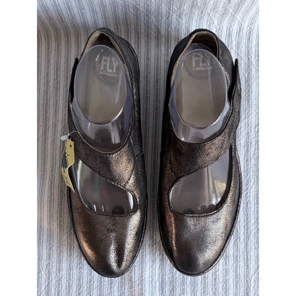Fly London Womens Bronze Metallic Leather Mary Jane Wedge Shoes Size 39 Portugal - Picture 3 of 12